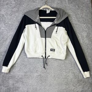 Victoria's Secret PINK Perfect Full Zip Hoodie XS Black & White Colorblock